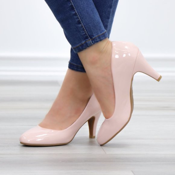 Dusty Rose Paten Slip On Kitten Low Heel Pumps - Picture 10 of 11